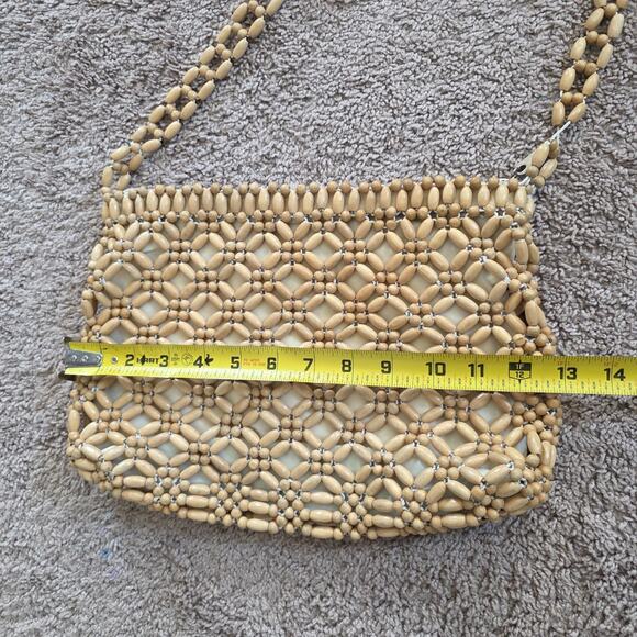 The Sak Beaded Wooden Shoulder Bag Boho Retro Natural Beige Crossbody Purse - Picture 10 of 13
